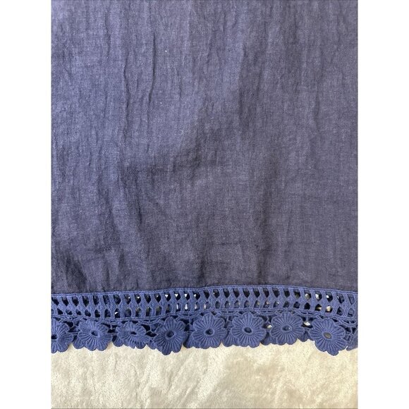 Bellambia 100% Linen Dress Size 2X Plus Short Sleeve Navy Blue Crochet Hem Boho - Picture 7 of 14